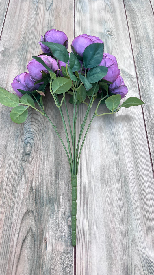 Artificial Antique Violet cabbage rose bush featuring realistic blooms and detailed foliage