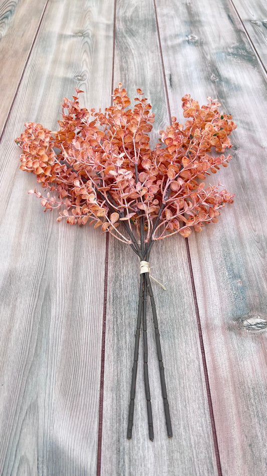 Full Apricot Eucalyptus Bundle showing three stems and soft sun-washed apricot foliage