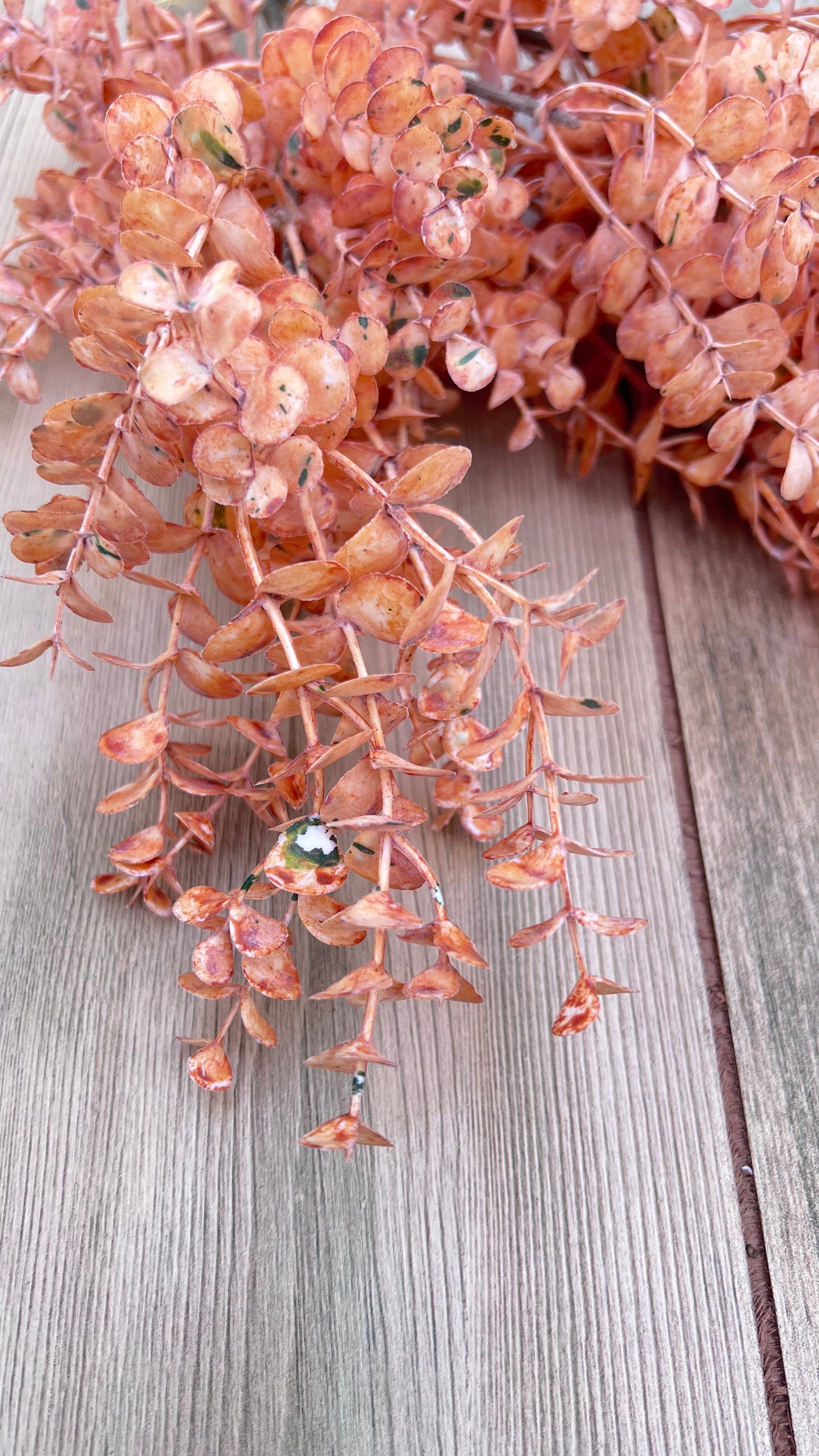 Color detail from the Apricot Eucalyptus Bundle featuring sun-washed apricot, peach, and faded orange tones with a hint or white and green for contrast
