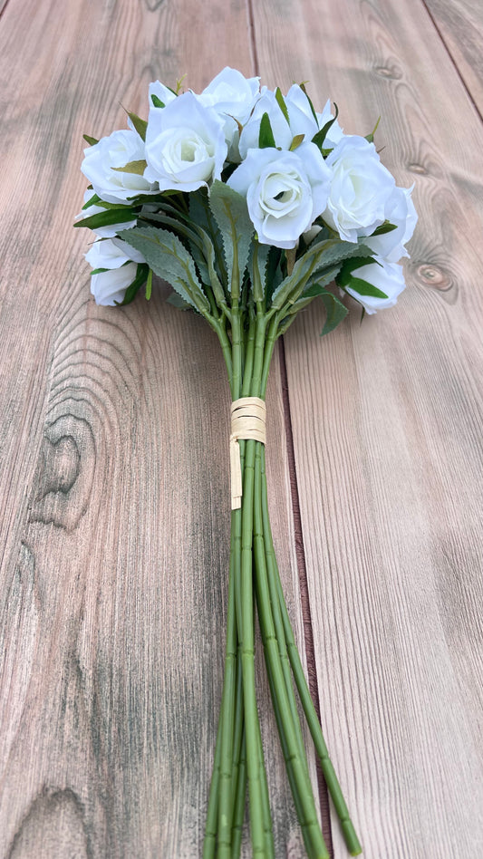 White Rose Bundle showing full floral bundle construction with multiple rose blooms and greenery accents