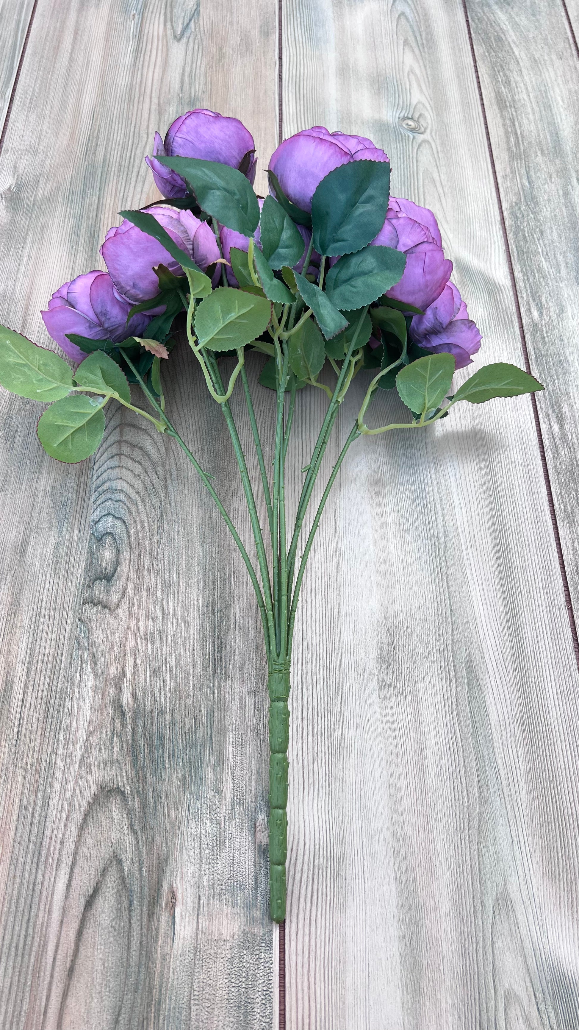 Artificial Antique Violet cabbage rose bush  featuring realistic blooms and detailed foliage