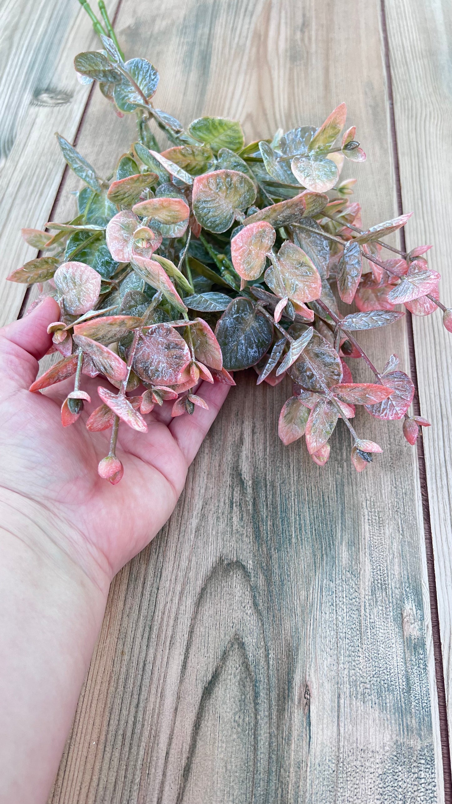 Wild Grass Bundle-Frosted Blush artificial greenery bundle shown with hand for size and scale reference