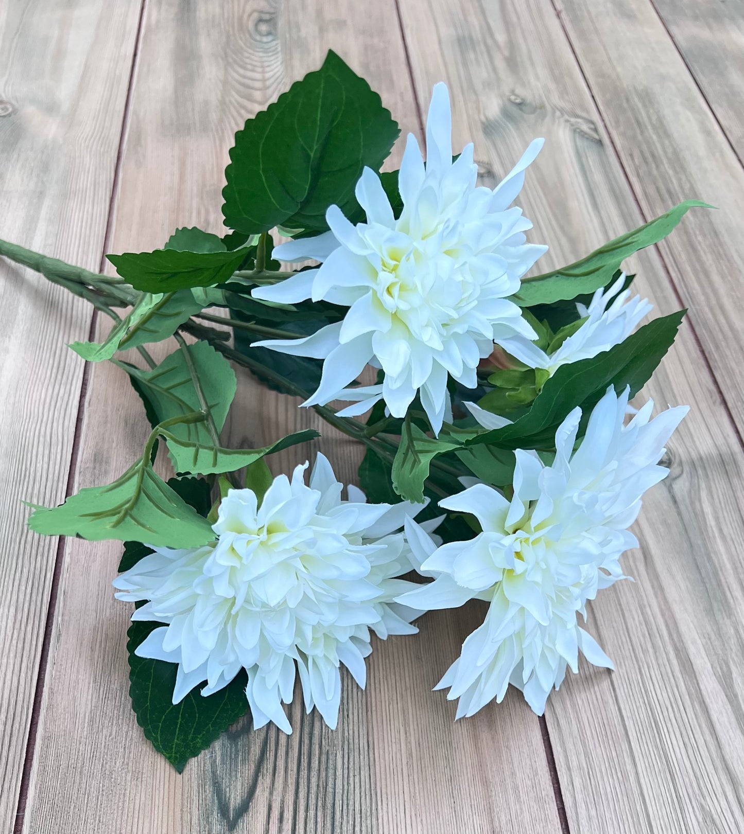 Faux White Dahlia Bush highlighting stem construction, branching, and design structure