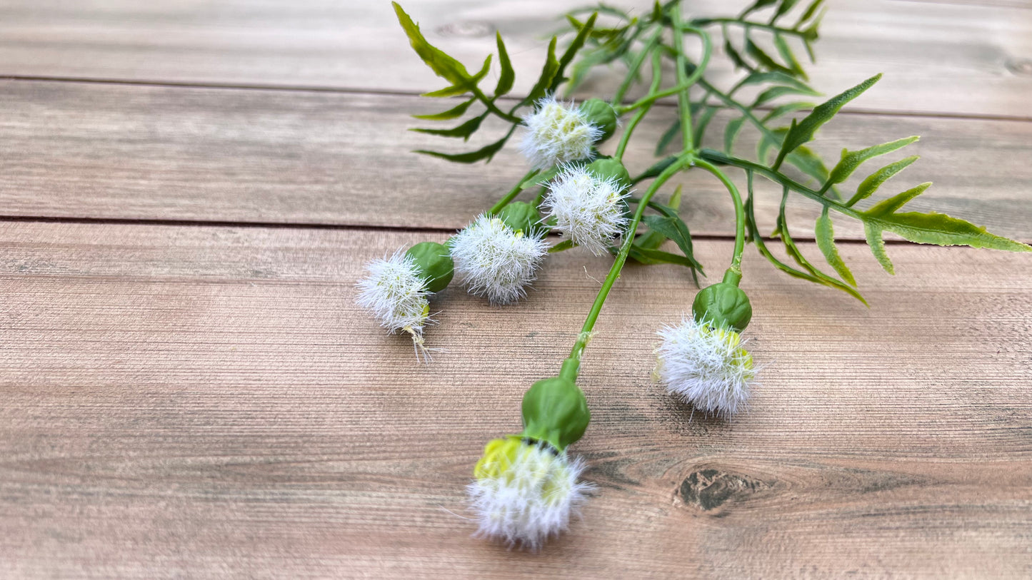 Color detail from our Cream Meadow Pod Spray showing soft cream and fresh green tones