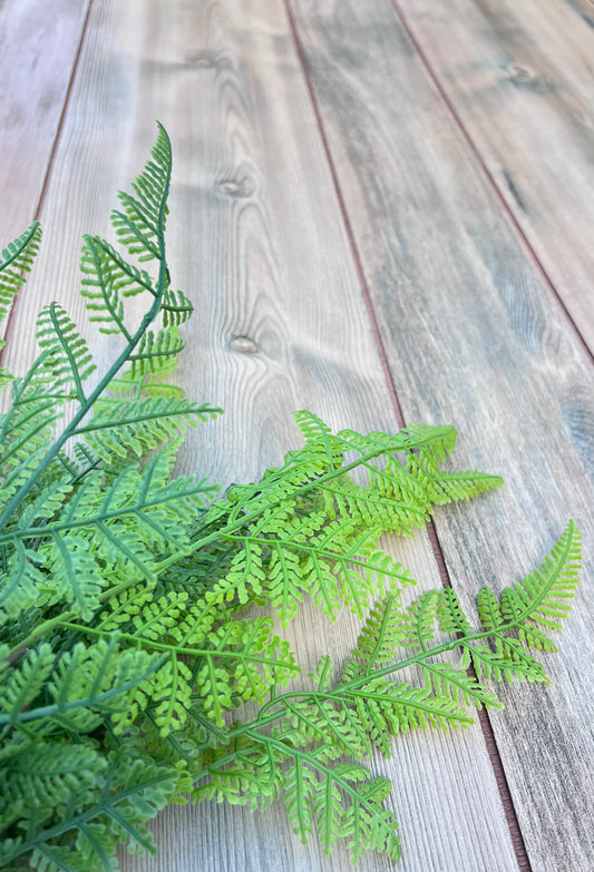 Leather Leaf Fern soft touch faux greenery bundle with layered fern fronds and natural texture, sourced by Gardenbug Designs