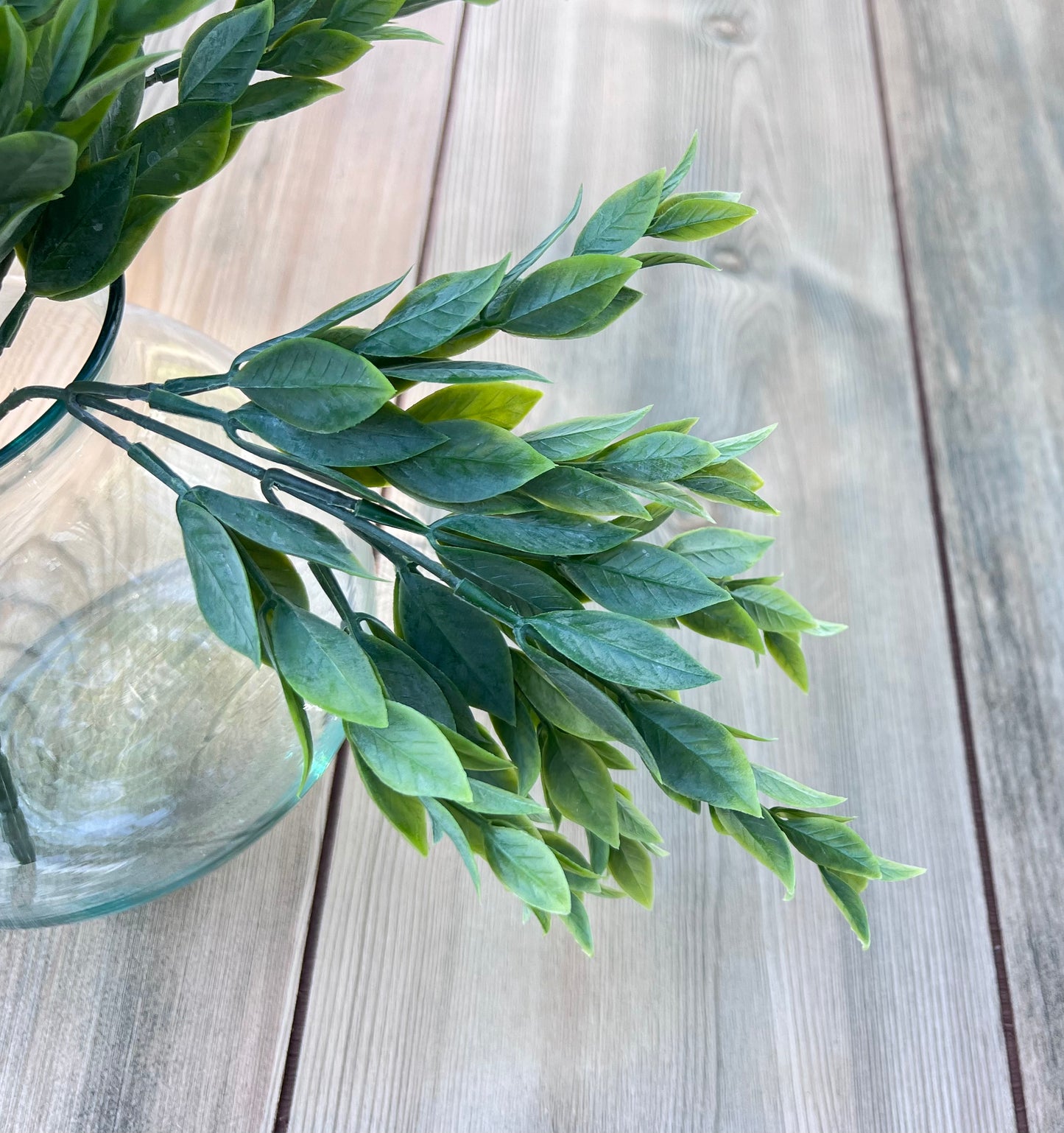 Close-up view of a single stem from our faux Italian Ruscus Bush