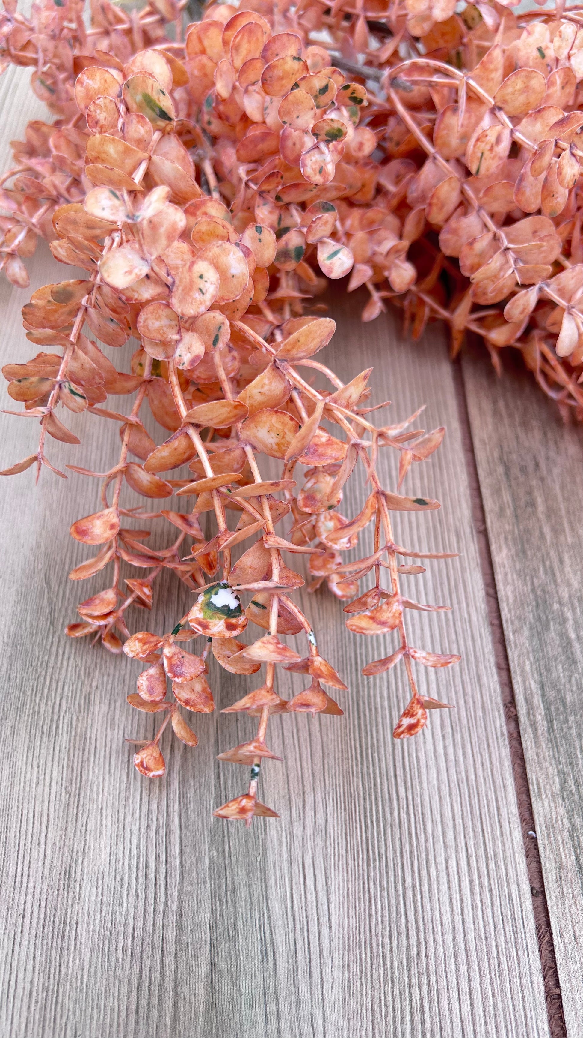 Color detail from the Apricot Eucalyptus Bundle featuring sun-washed apricot, peach, and faded orange tones with a hint or white and green for contrast