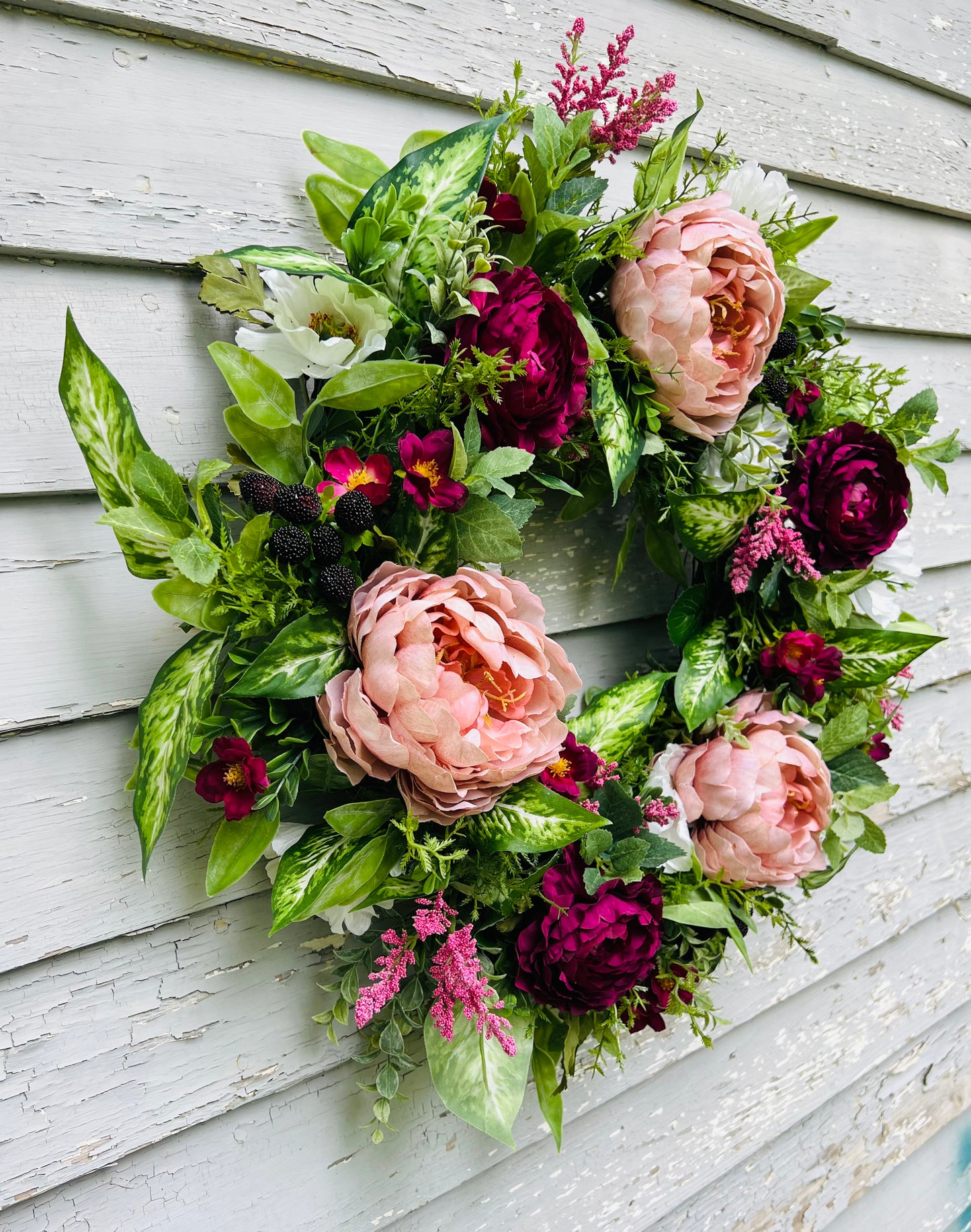 Blackberry Bourbon floral wreath design highlighting structure, depth, and botanical layering | Gardenbug Designs