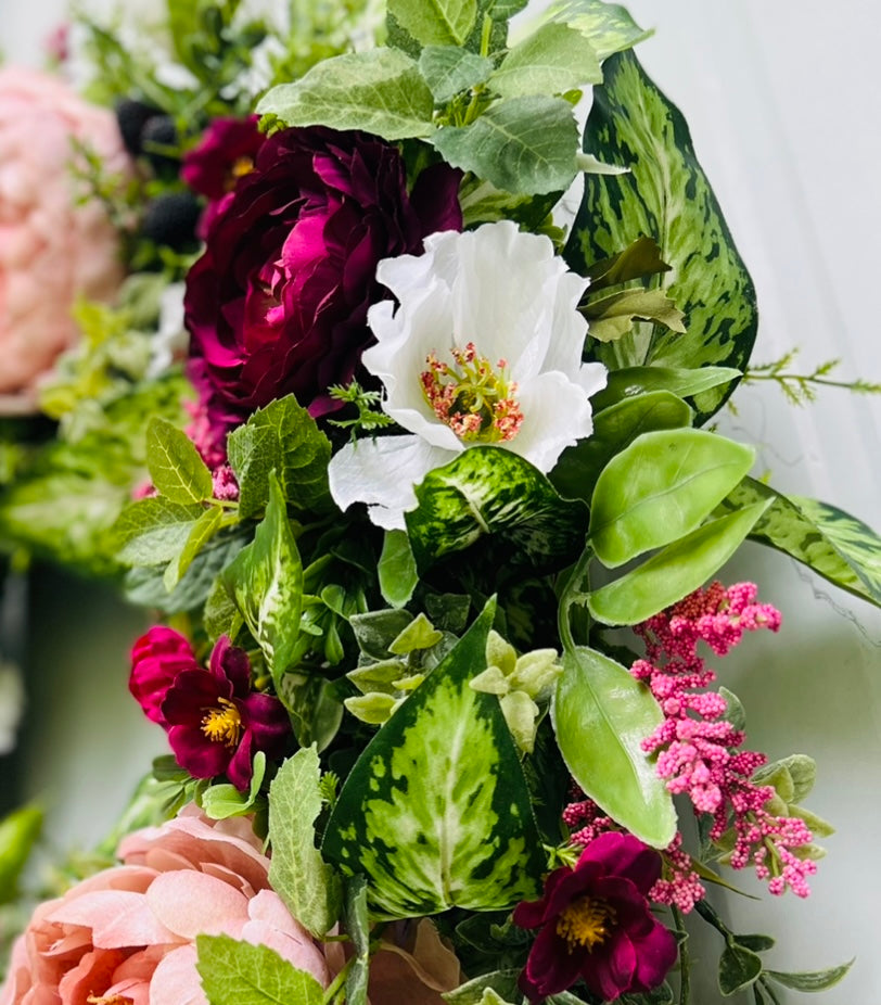 Blackberry Bourbon floral wreath design featuring realistic mixed greenery textures and botanical detailing | Gardenbug Designs