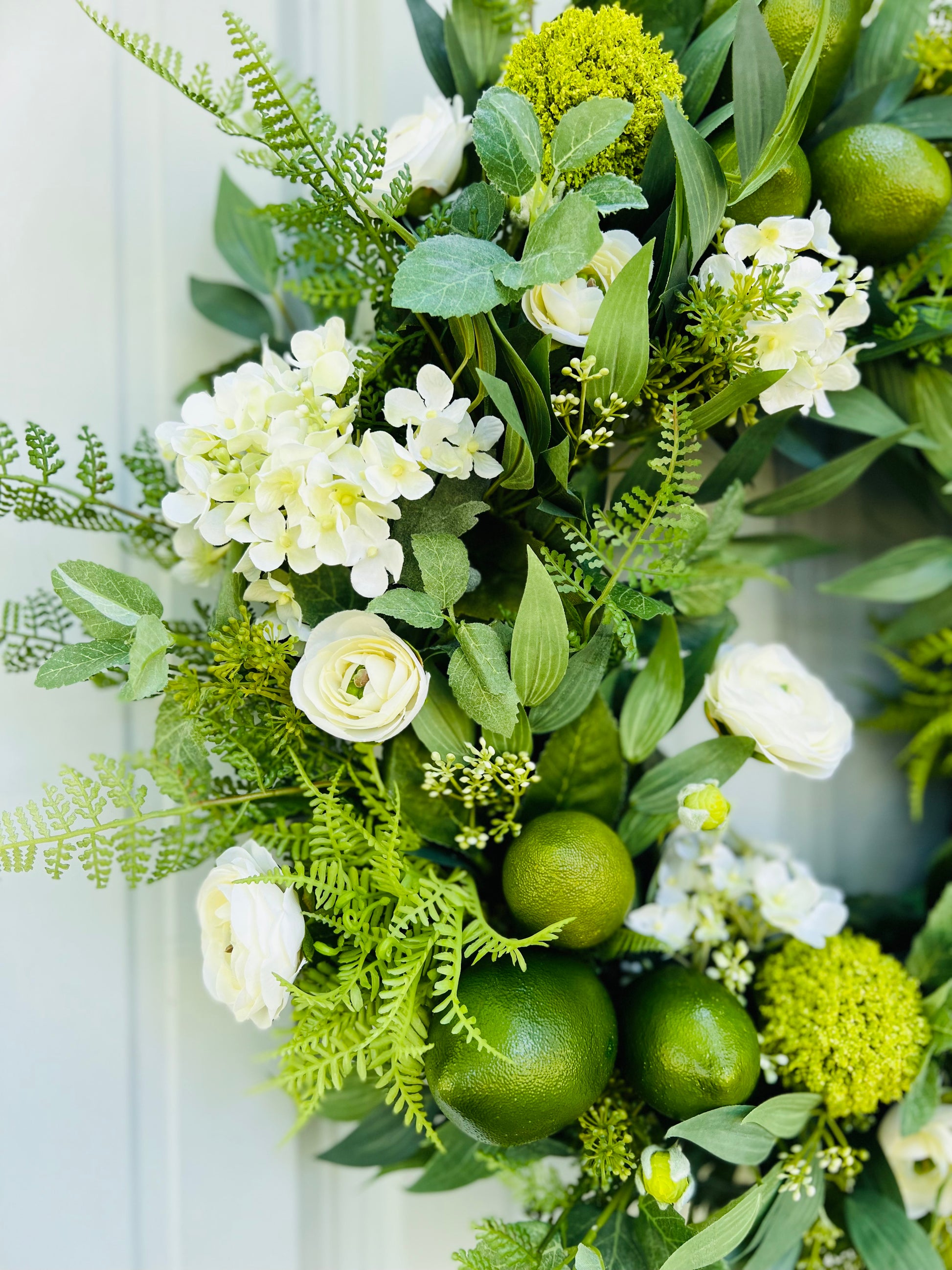 Mojito botanical wreath side profile showing depth, dimension, and premium faux botanicals | Gardenbug Designs