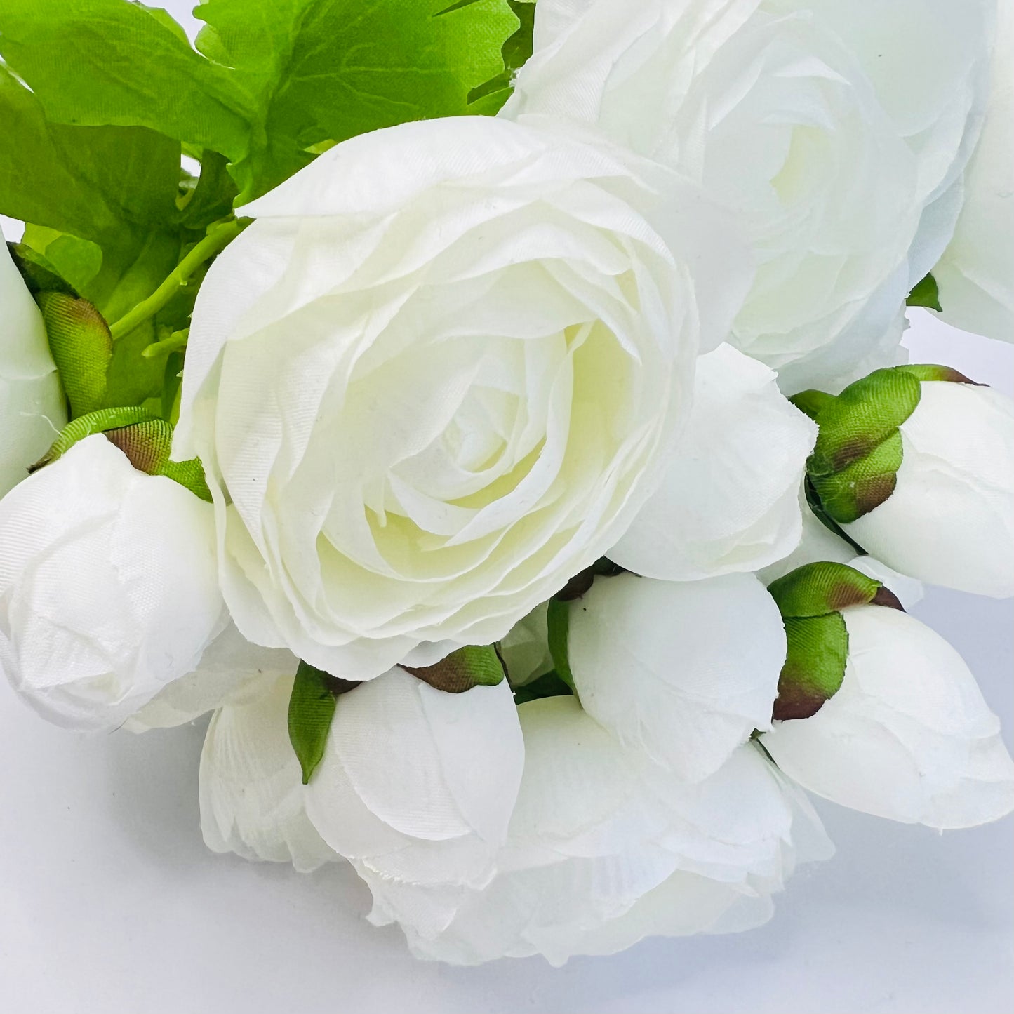 White ranunculus floral bundle with layered blooms and fresh greenery, faux stems for wreaths and arrangements — Gardenbug Designs