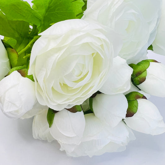 White ranunculus floral bundle with layered blooms and fresh greenery, faux stems for wreaths and arrangements — Gardenbug Designs